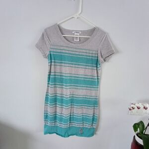 Disney Parks Mickey Mouse Striped Tee Womens Small Gray Aqua Shirt
